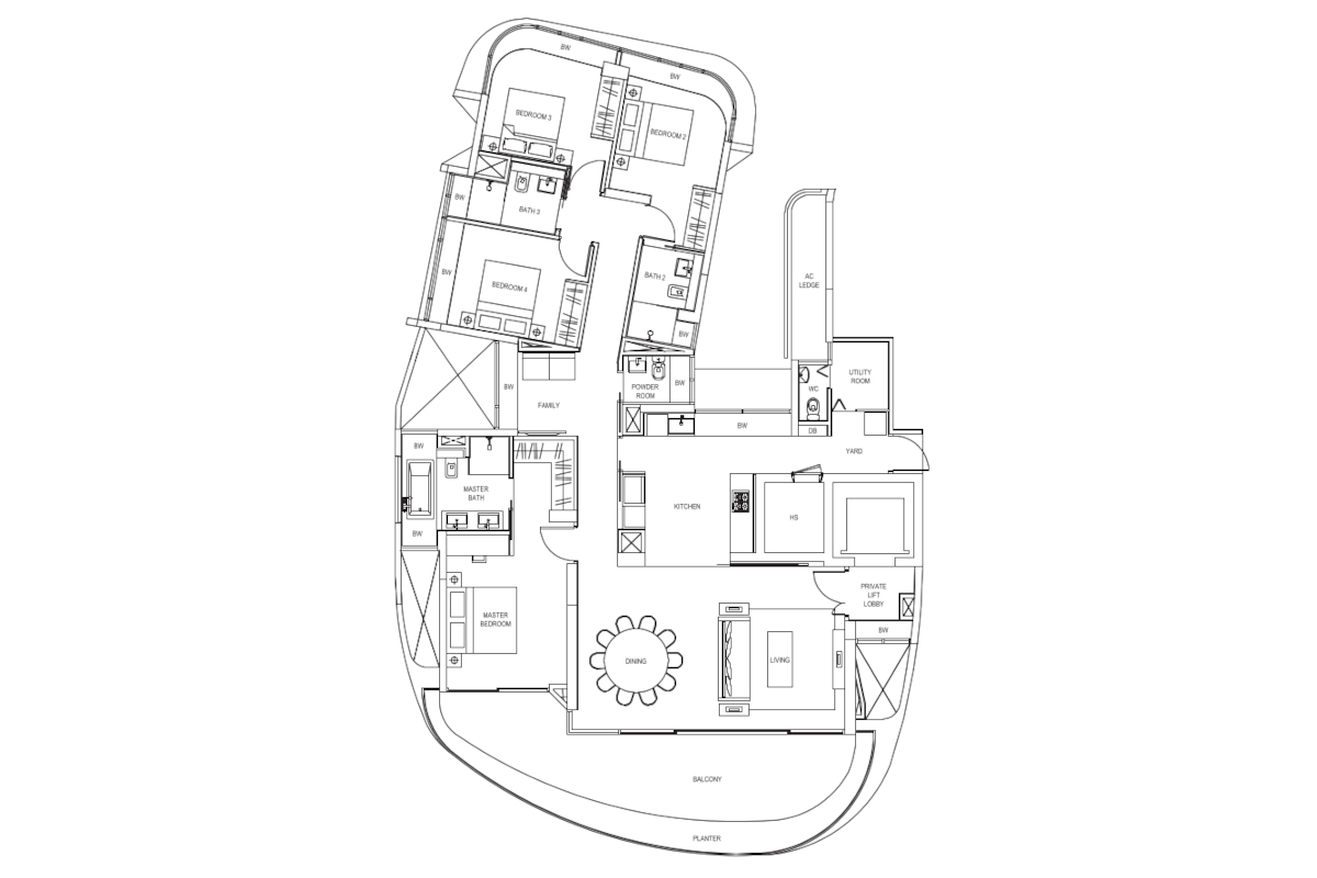 Floor plan for Type B1 units at Cape Royale